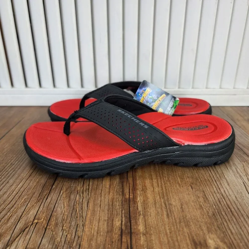 Skechers Sport Supreme Pool Days Flip Flops Boys Size 13 Black Red Beach Sandals